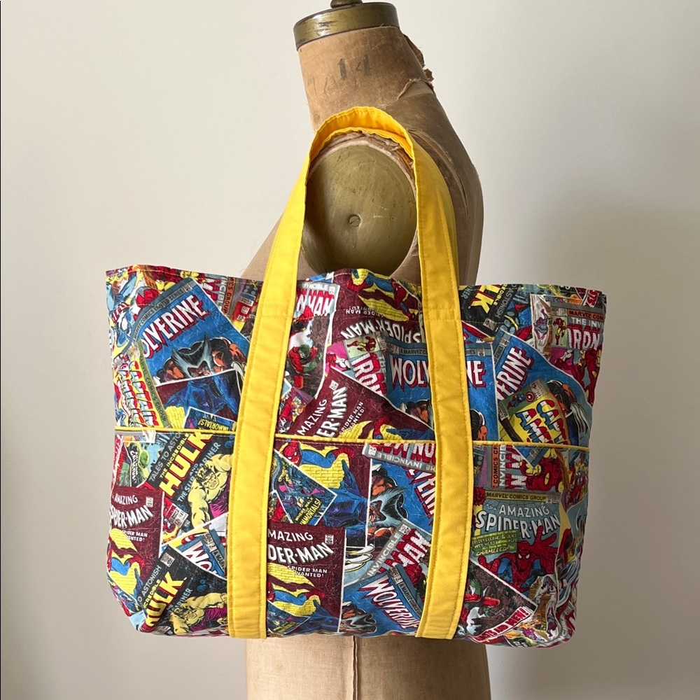 Vintage Handmade Tote Bag- Comics, Spider-Man, Hulk, Captain America